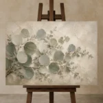 Sweeping Sage Eucalyptus Wall Art Canvas Print displayed on a studio easel