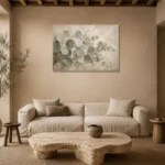 Sweeping Sage Eucalyptus Wall Art Canvas Print presented in a sophisticated home setting