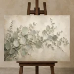 Trailing Branch Eucalyptus Wall Art Canvas Print displayed on a studio easel