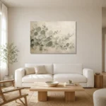 Horizontal Sage Eucalyptus Wall Art Canvas Print styled in a refined neutral interior