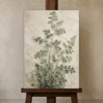 Textured Maidenhair Fern Wall Art Canvas Print displayed on a studio easel