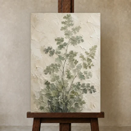 Textured Maidenhair Fern Wall Art Canvas Print shown in Studio Easel