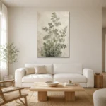 Textured Maidenhair Fern Wall Art Canvas Print styled in a refined neutral interior