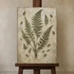 Textured Woodland Fern Wall Art Canvas Print displayed on a studio easel