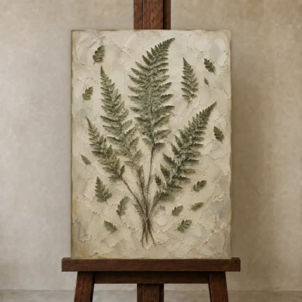 Textured Woodland Fern Wall Art Canvas Print shown in Studio Easel
