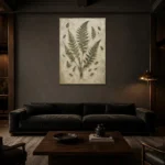 Textured Woodland Fern Wall Art Canvas Print shown in a warm modern interior
