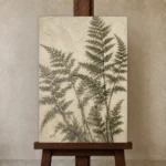 Shadowed Fern Silhouette Wall Art Canvas Print displayed on a studio easel