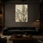 Shadowed Fern Silhouette Wall Art Canvas Print shown in a warm modern interior