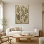 Pressed Herbarium Fern Wall Art Canvas Print styled in a refined neutral interior