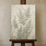 Silver Sage Fern Wall Art Canvas Print displayed on a studio easel