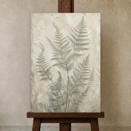 Silver Sage Fern Wall Art Canvas Print shown in Studio Easel