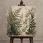 Layered Forest Fern Wall Art Canvas Print displayed on a studio easel