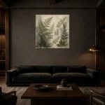 Layered Forest Fern Wall Art Canvas Print shown in a warm modern interior