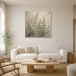Misty Meadow Fern Wall Art Canvas Print styled in a refined neutral interior
