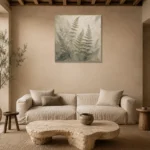 Misty Meadow Fern Wall Art Canvas Print presented in a sophisticated home setting