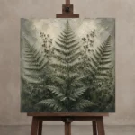Dewlit Forest Fern Wall Art Canvas Print displayed on a studio easel