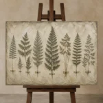 Botanical Specimen Fern Wall Art Canvas Print displayed on a studio easel