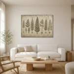 Botanical Specimen Fern Wall Art Canvas Print styled in a refined neutral interior