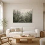 Misty Fern Forest Wall Art Canvas Print styled in a refined neutral interior