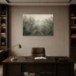 Misty Fern Forest Wall Art Canvas Print displayed in a contemporary gallery-inspired room