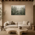 Misty Fern Forest Wall Art Canvas Print presented in a sophisticated home setting