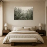Misty Fern Forest Wall Art Canvas Print showcased in an elegant minimalist interior