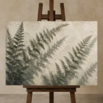 Diagonal Woodland Fern Wall Art Canvas Print displayed on a studio easel