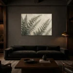Diagonal Woodland Fern Wall Art Canvas Print shown in a warm modern interior