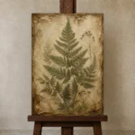 Fern Herbarium Wall Art Canvas Print displayed on a studio easel