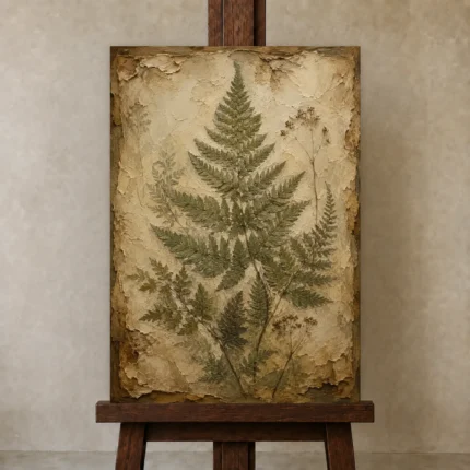 Fern Herbarium Wall Art Canvas Print shown in Studio Easel