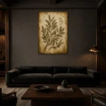 Olive Branch Herbarium Wall Art Canvas Print shown in a warm modern interior