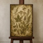 Wild Botanical Herbarium Wall Art Canvas Print displayed on a studio easel