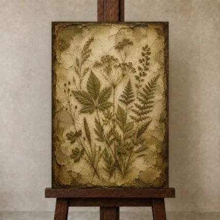 Wild Botanical Herbarium Wall Art Canvas Print shown in Studio Easel