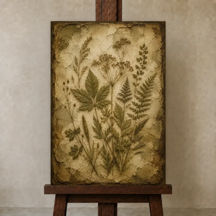 Wild Botanical Herbarium Wall Art Canvas Print displayed on a studio easel