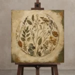Pressed Wildflower Herbarium Wall Art Canvas Print displayed on a studio easel