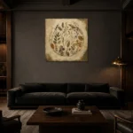 Pressed Wildflower Herbarium Wall Art Canvas Print shown in a warm modern interior