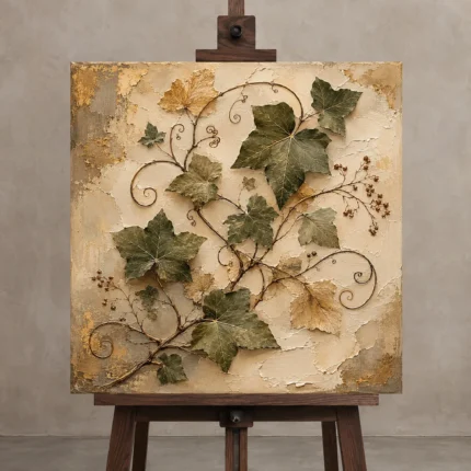 Ivy Vine Herbarium Wall Art Canvas Print displayed on a studio easel