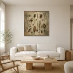Dried Seed Pods Herbarium Wall Art Canvas Print styled in a refined neutral interior