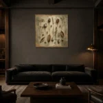Dried Seed Pods Herbarium Wall Art Canvas Print shown in a warm modern interior