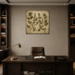 Mint Herbarium Wall Art Canvas Print displayed in a contemporary gallery-inspired room