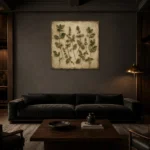 Mint Herbarium Wall Art Canvas Print shown in a warm modern interior