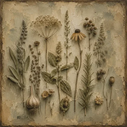 Medicinal Herbs Herbarium Wall Art Canvas Print