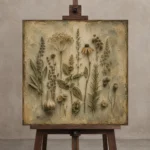 Medicinal Herbs Herbarium Wall Art Canvas Print displayed on a studio easel