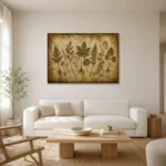 Rooted Meadow Herbs Herbarium Wall Art Canvas Print styled in a refined neutral interior