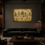 Rooted Meadow Herbs Herbarium Wall Art Canvas Print shown in a warm modern interior