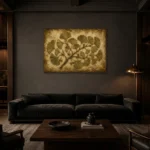 Ginkgo Branch Herbarium Wall Art Canvas Print shown in a warm modern interior