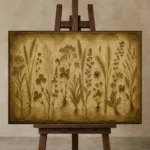 Wild Meadow Grass Herbarium Wall Art Canvas Print displayed on a studio easel
