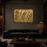Laurel Branch Herbarium Wall Art Canvas Print shown in a warm modern interior