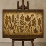 Autumn Leaves Herbarium Wall Art Canvas Print displayed on a studio easel