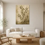 Mediterranean Olive Branch Wall Art Canvas Print styled in a refined neutral interior